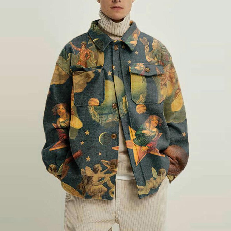 Fashion casual all over printed jacket turn down collar men's jackets & coats big oversized jacket man