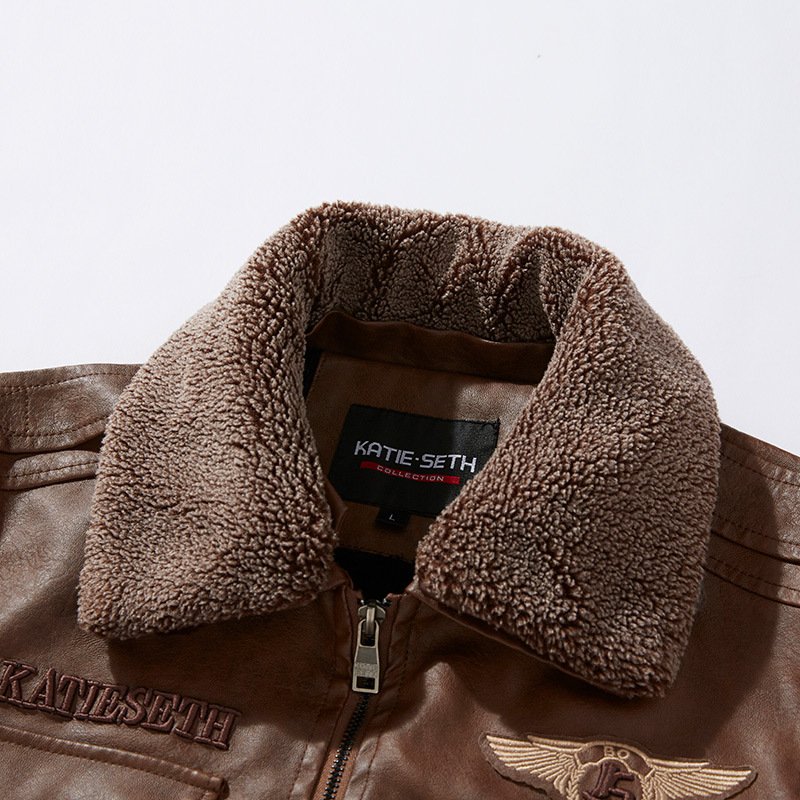 Men's winter motorcycle jacket with extra cashmere and thick lapel pu coat