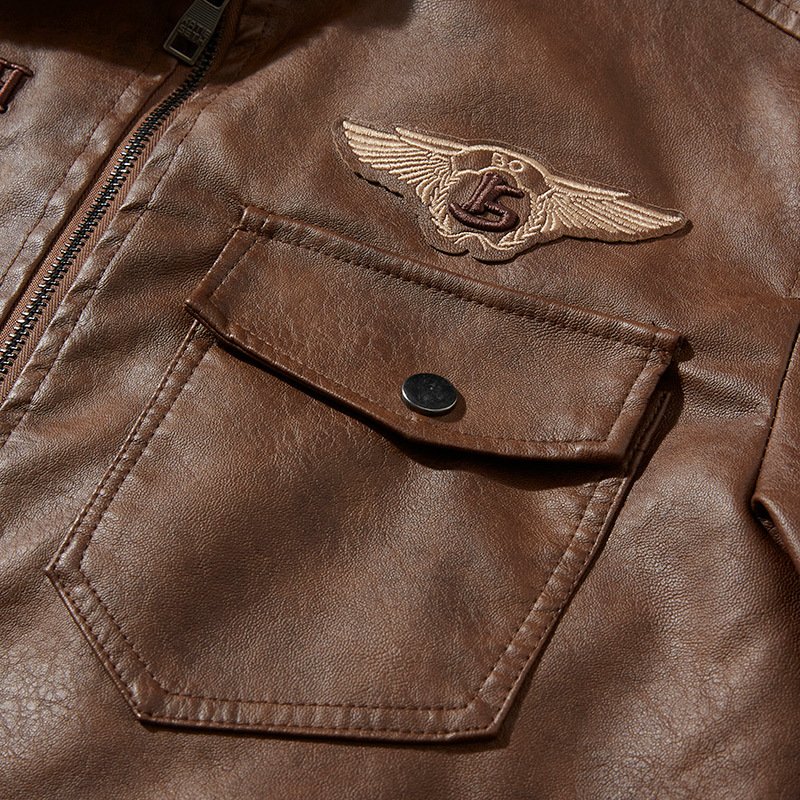 Men's winter motorcycle jacket with extra cashmere and thick lapel pu coat