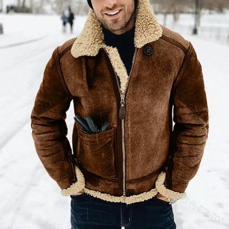 Wholesale 2022 New Imitation Windbreaker Pu Leather Men'S Jacket Winter Warm Fur Jacket Thickened Lapel Men Jacket