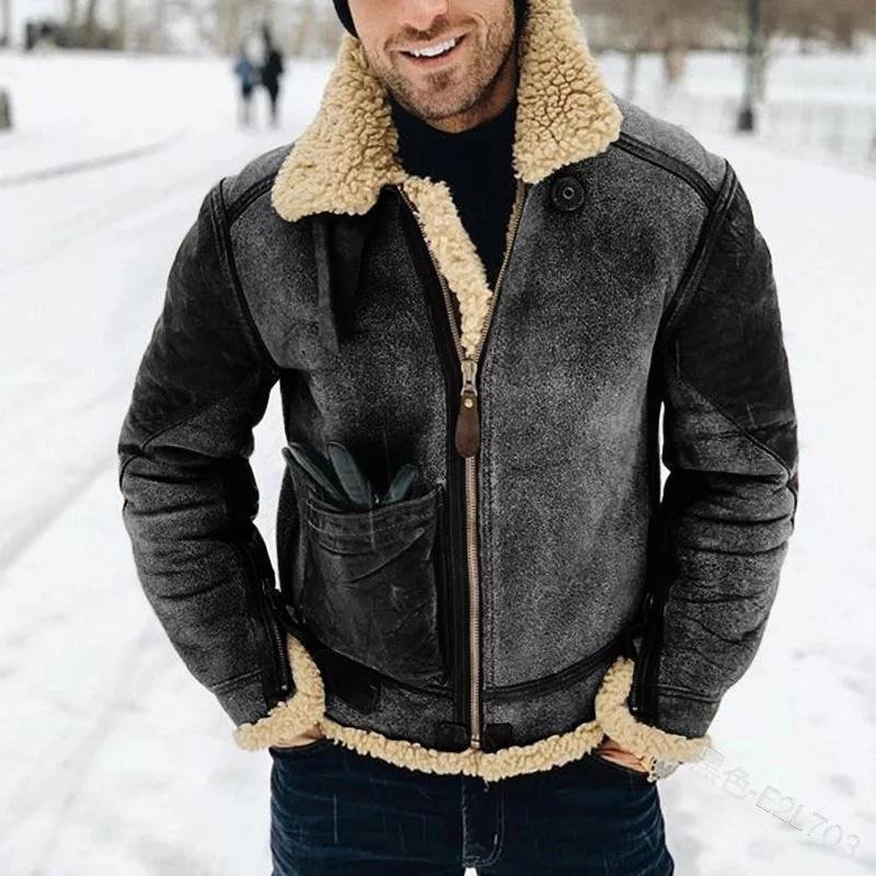 Wholesale 2022 New Imitation Windbreaker Pu Leather Men'S Jacket Winter Warm Fur Jacket Thickened Lapel Men Jacket