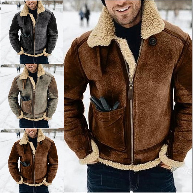 Wholesale 2022 New Imitation Windbreaker Pu Leather Men'S Jacket Winter Warm Fur Jacket Thickened Lapel Men Jacket