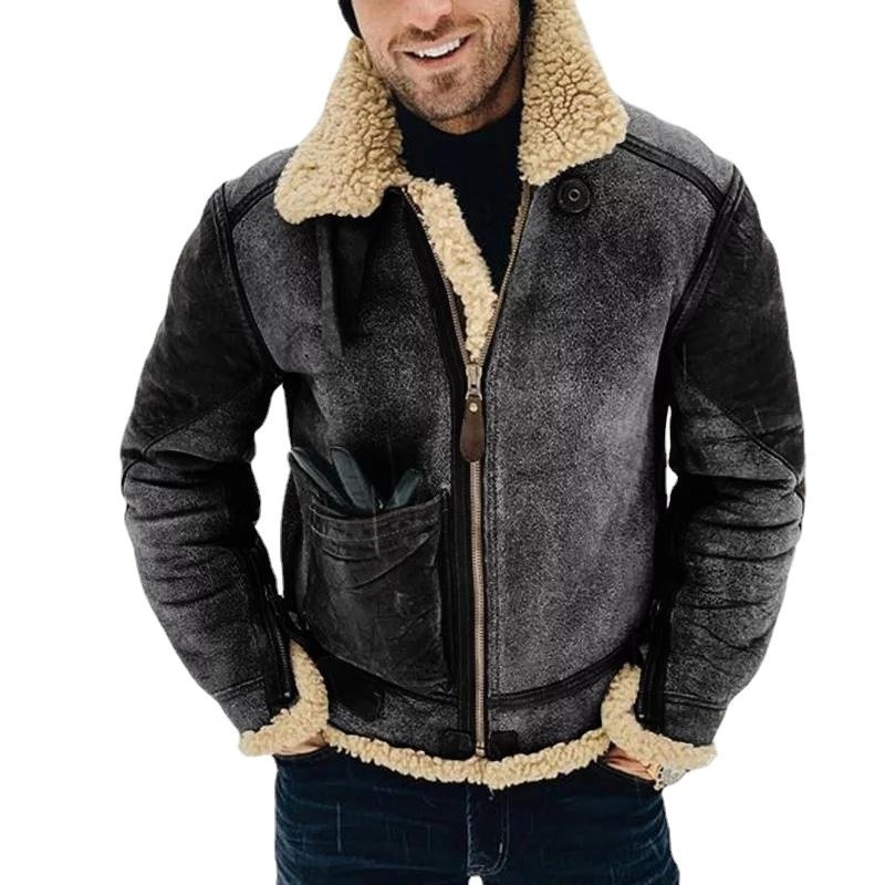 Wholesale 2022 New Imitation Windbreaker Pu Leather Men'S Jacket Winter Warm Fur Jacket Thickened Lapel Men Jacket