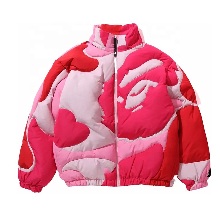 Sports camouflage detachable zipper hoodie puffer jacket for men and women