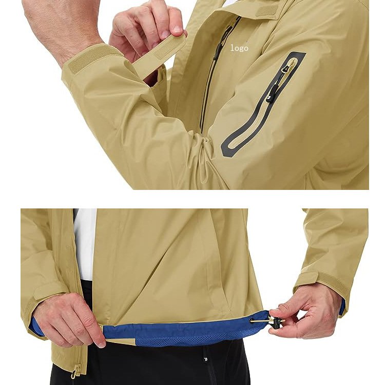 Men's Rain Jacket Waterproof Breathable Trench Coat Light Outdoor Hiking jacket Hooded Raincoat