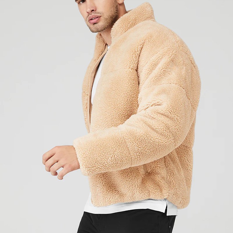 2024 Warm Winter Autumn Full zip up Custom Unisex Varsity Beige oversized Polar fleece jackets for men with logo