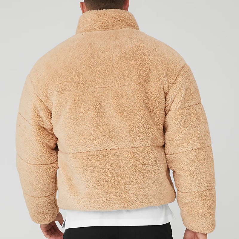 2024 Warm Winter Autumn Full zip up Custom Unisex Varsity Beige oversized Polar fleece jackets for men with logo