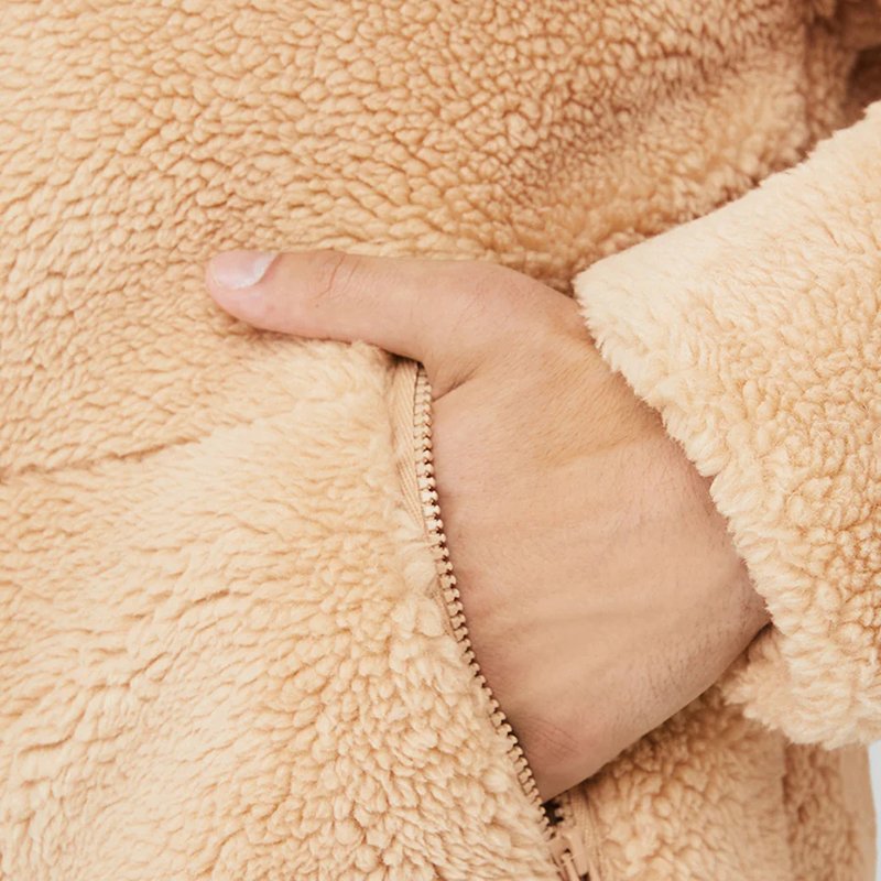 2024 Warm Winter Autumn Full zip up Custom Unisex Varsity Beige oversized Polar fleece jackets for men with logo