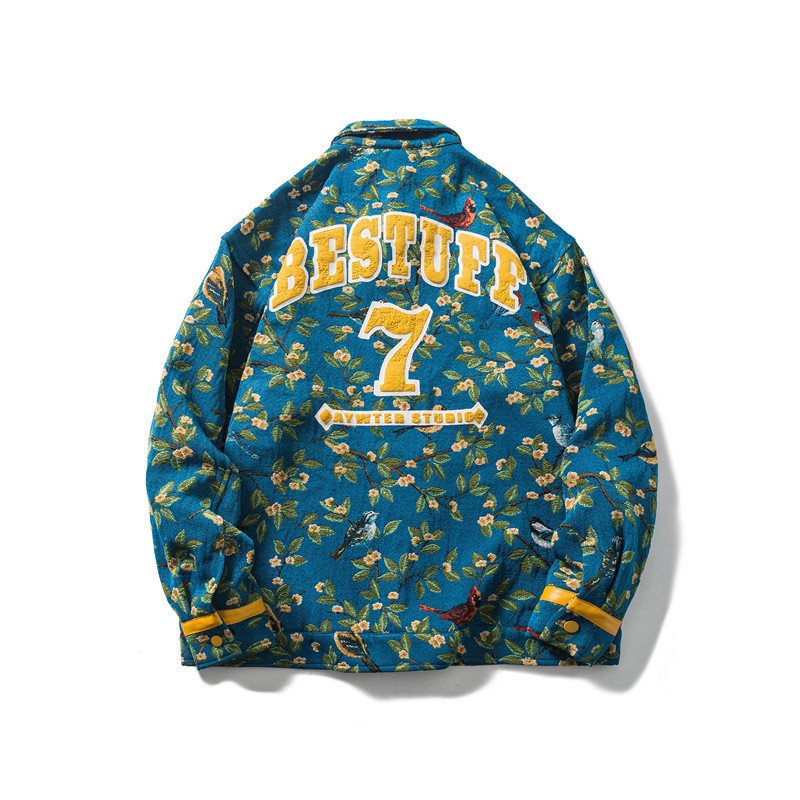 High quality customized new design woven tapestry printed men's jacket Fashion casual puff jacket