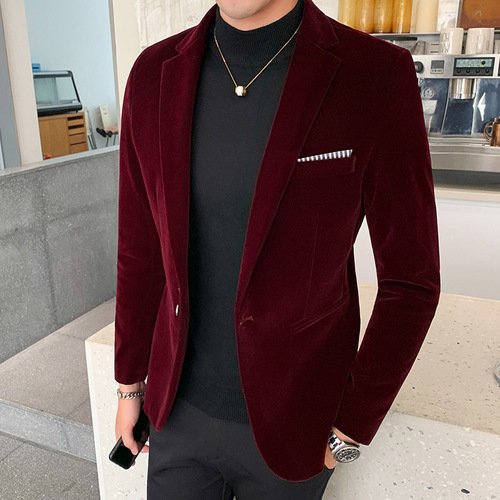minthsonBurgundy Velvet Blazer Men Fashion Casual Blazer Men Wedding Groom Singer Costume Slim Blazer Formal Evening Dress M-5XL