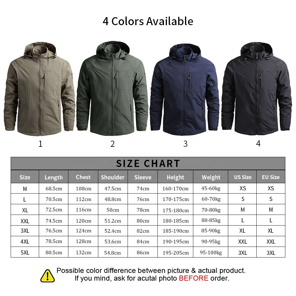 Custom Logo Blank Outdoor Sport Hunting Windbreaker Zip Up Jackets Polyester Nylon Plus Size Men's Soft Shell Jacket