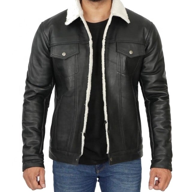 Custom Leather Fashion Shearling Jacket for Men/Direct Factory Fashion Leather Jacket for Men