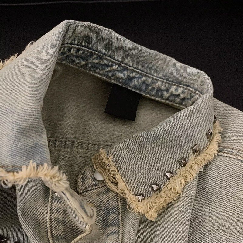 Vintage Men's Jackets Little Fragrant Denim Jacket with Furred Edge Advanced Cargo Design for Fall
