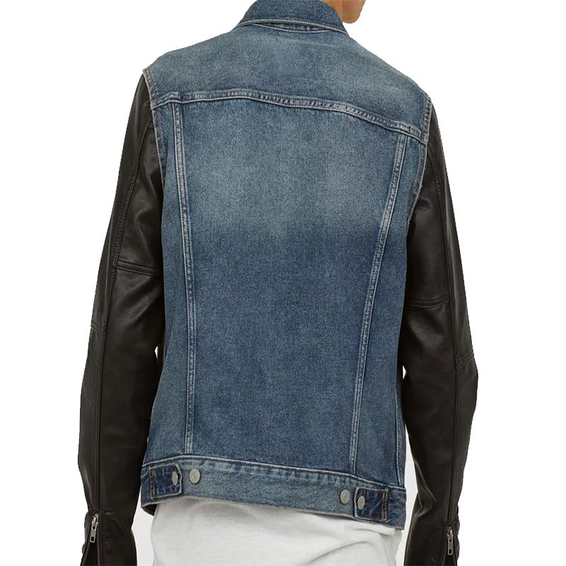 Wholesale Men Denim Jacket Coat Custom Winter Men Motorcycles Jean Jacket With Faux Leather Sleeves