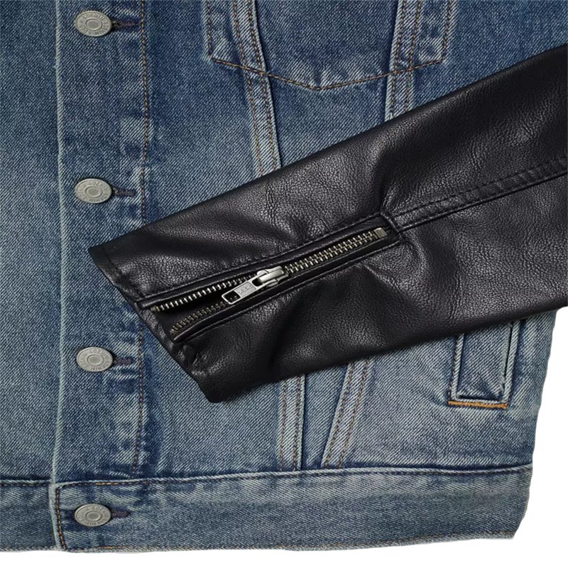 Wholesale Men Denim Jacket Coat Custom Winter Men Motorcycles Jean Jacket With Faux Leather Sleeves