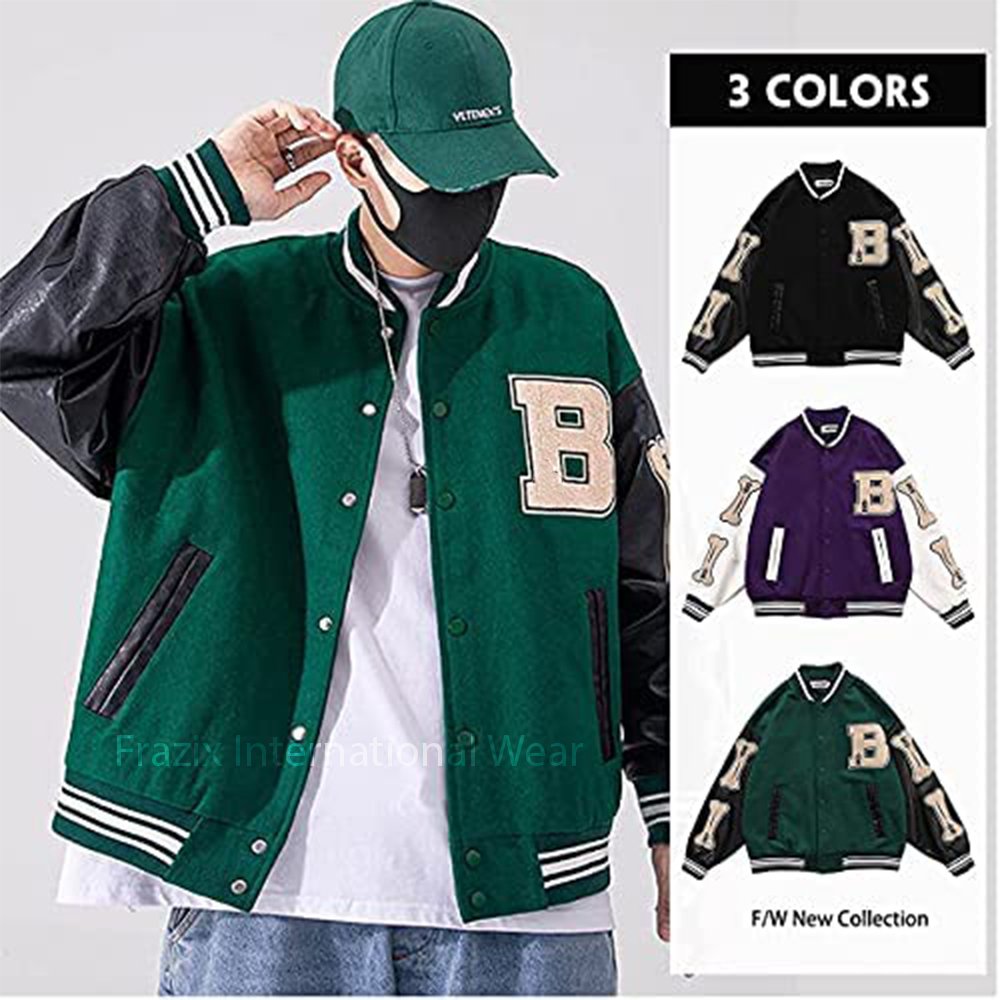 Men Clothing Factory Custom Team letterman Chenille Embroidered jackets custom light blue embroidery latterman baseball varsi