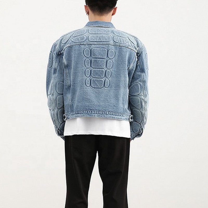 Custom plus size men's jean jacket for men 2024 streetwear denim bomber jacket