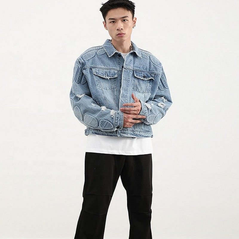 Custom plus size men's jean jacket for men 2024 streetwear denim bomber jacket
