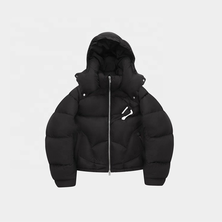 High quality black tapestry short design down jacket men's hooded