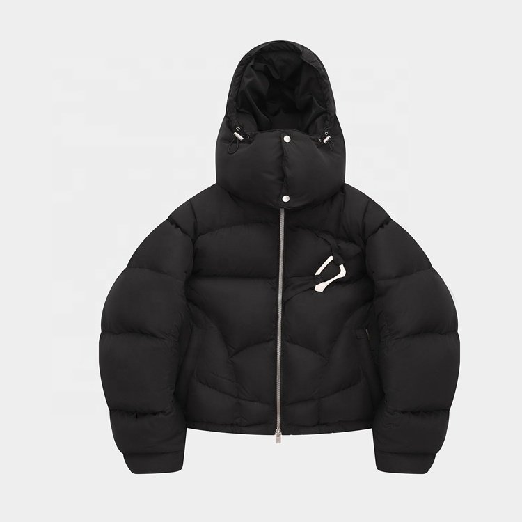 High quality black tapestry short design down jacket men's hooded