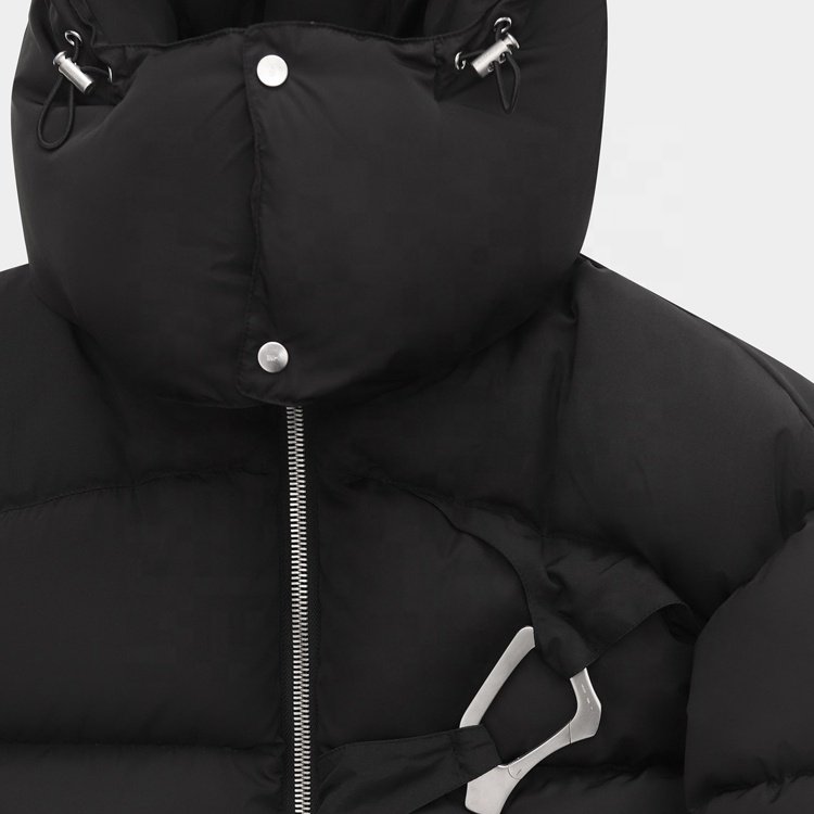 High quality black tapestry short design down jacket men's hooded