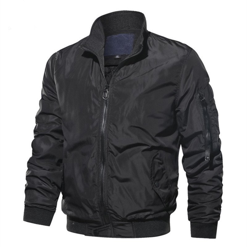 Men's Casual Slim Fit Bomber Jackets with Solid Zipper Warm Winter Coat Cotton Padding Featuring Stand Collar for Spring Autumn