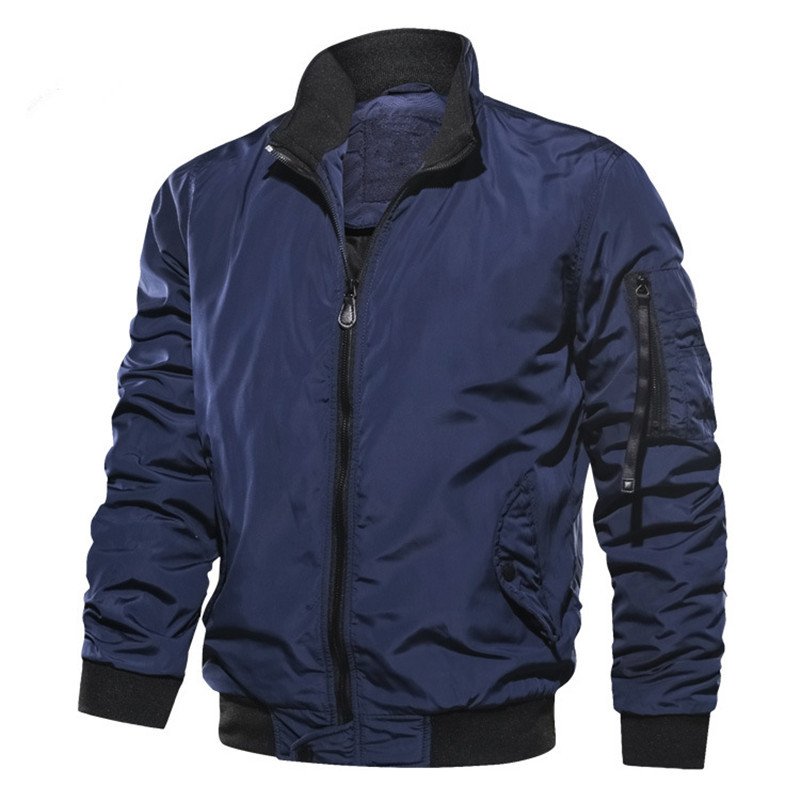 Men's Casual Slim Fit Bomber Jackets with Solid Zipper Warm Winter Coat Cotton Padding Featuring Stand Collar for Spring Autumn