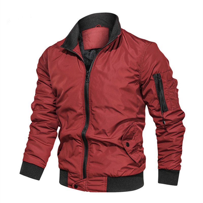 Men's Casual Slim Fit Bomber Jackets with Solid Zipper Warm Winter Coat Cotton Padding Featuring Stand Collar for Spring Autumn