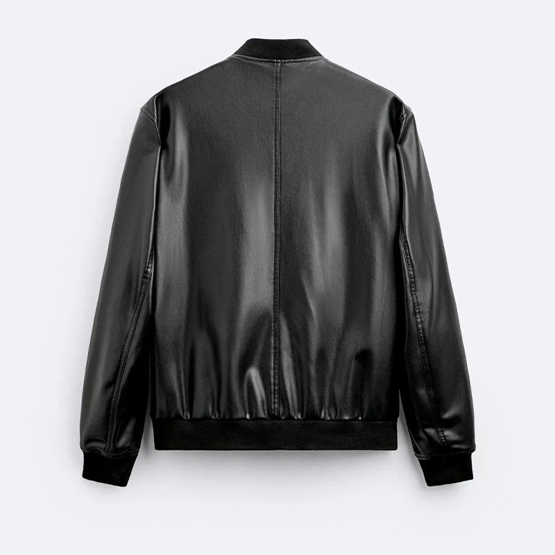 ZATRHMBM men's autumn and winter casual jacket 2024 new fashion imitation leather jacket retro round neck long sleeve trendy top