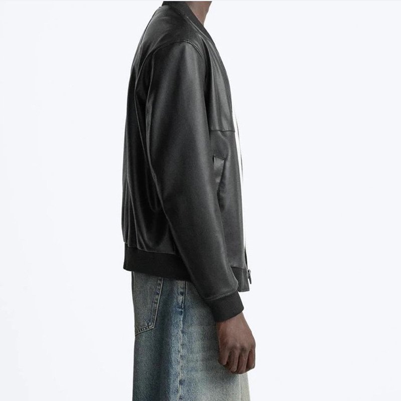 ZATRHMBM men's autumn and winter casual jacket 2024 new fashion imitation leather jacket retro round neck long sleeve trendy top