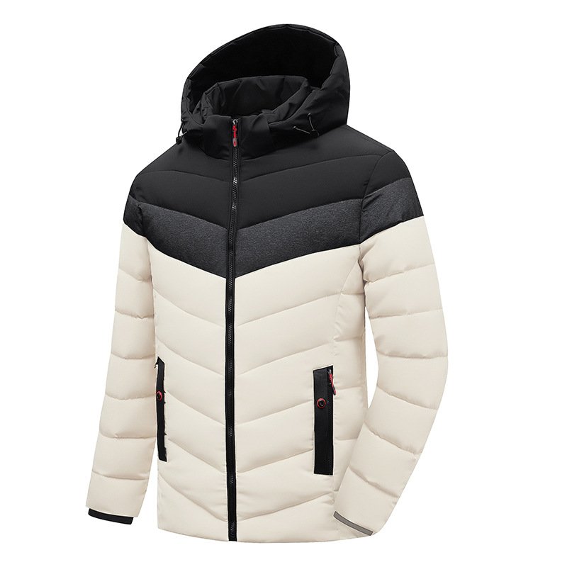 Euro Size Mens Clothing Male Cotton Padded Bubble Coats Patchwork Thick Warm Winter Coat Detachable Hood Cotton Jacket