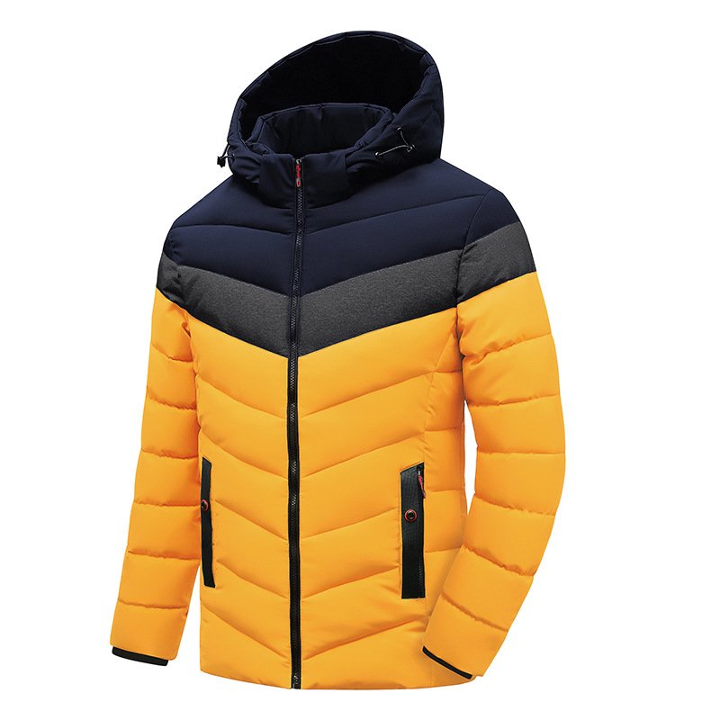 Euro Size Mens Clothing Male Cotton Padded Bubble Coats Patchwork Thick Warm Winter Coat Detachable Hood Cotton Jacket