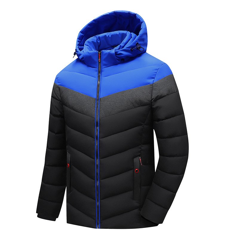 Euro Size Mens Clothing Male Cotton Padded Bubble Coats Patchwork Thick Warm Winter Coat Detachable Hood Cotton Jacket