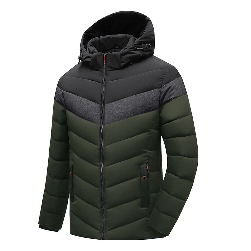Euro Size Mens Clothing Male Cotton Padded Bubble Coats Patchwork Thick Warm Winter Coat Detachable Hood Cotton Jacket