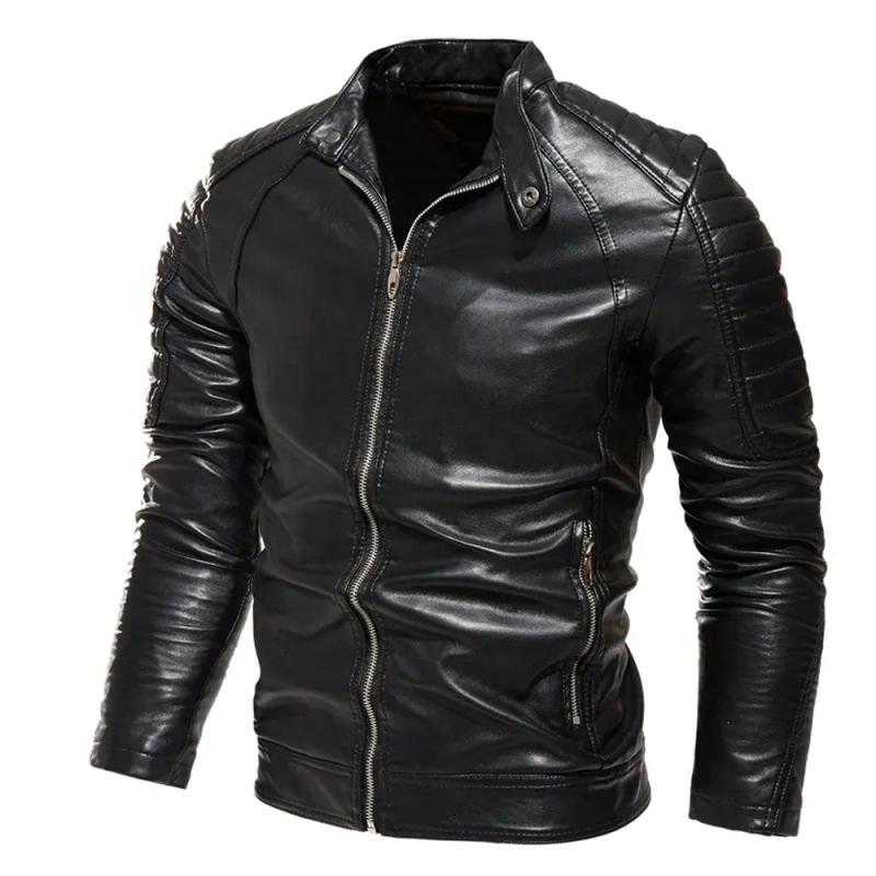 Sportswear Men's Clothing Jackets High Street Style Winter Zipper Leather Long Sleeve Solid Color Wholesale Price Man Jackets