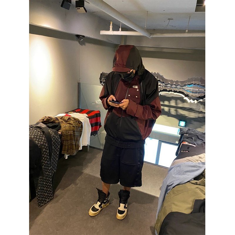 New Multi Pocket Deconstruction Function Color Blocked Zipper Highstreet Trendy Brand Loose Hooded Assault Men's Outdoor Jacket