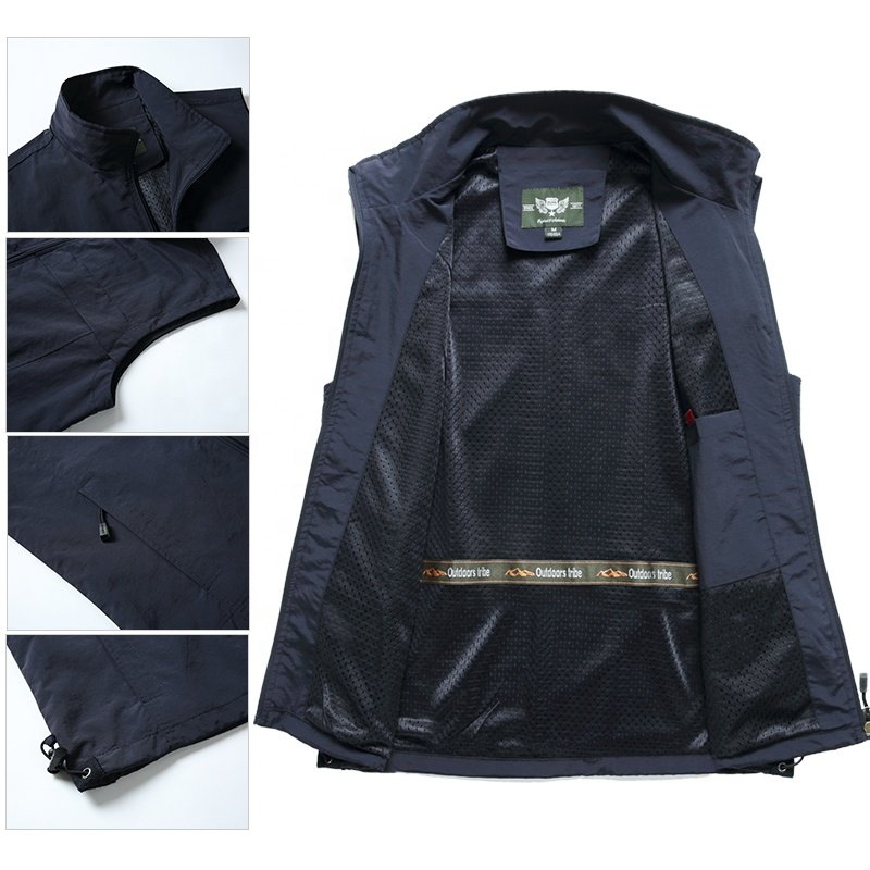 Stock multi-pocket fisherman vest Custom logo vest Fishing hiking reporter photography camping hunting men's vest