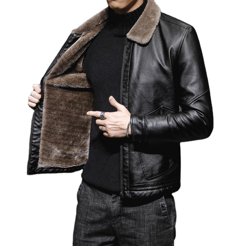 New Thick PU Leather Jacket Mens Winter Autumn Men's Jacket Fashion Faux Fur Collar Windproof Warm Coat Male Brand Clothing