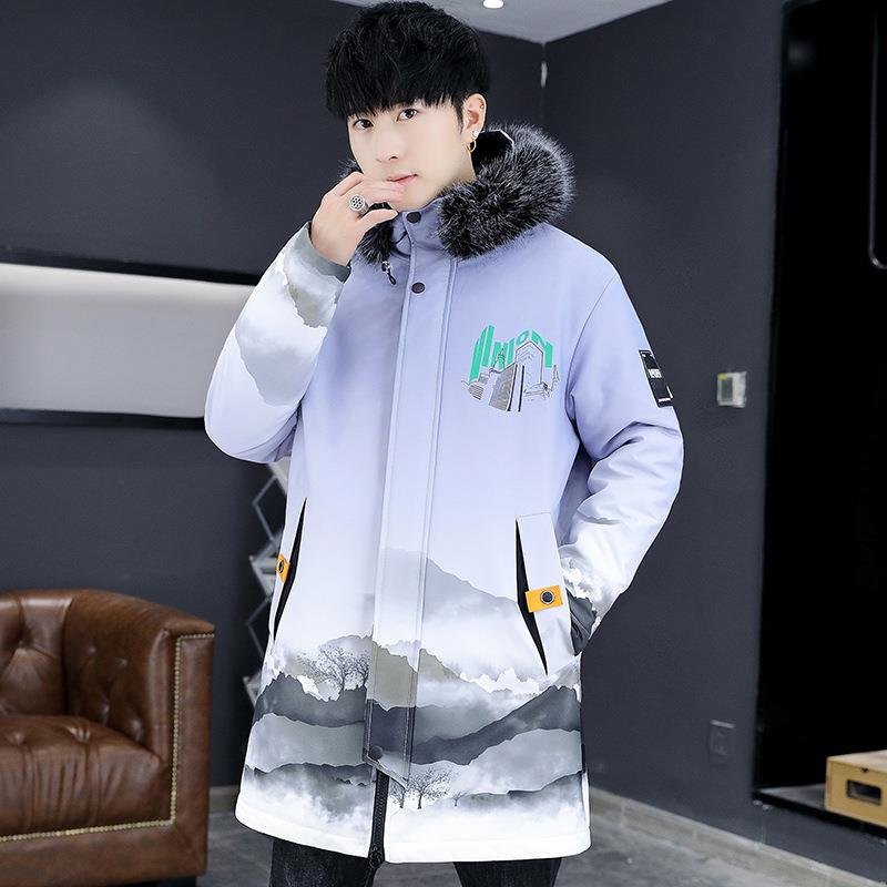 Winter new long warm plush thick hooded work clothes cotton jacket plus size men's jacket winter jacket