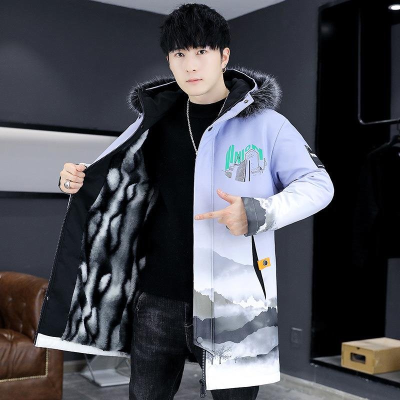 Winter new long warm plush thick hooded work clothes cotton jacket plus size men's jacket winter jacket