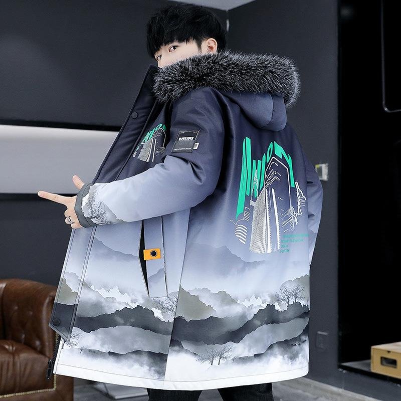 Winter new long warm plush thick hooded work clothes cotton jacket plus size men's jacket winter jacket