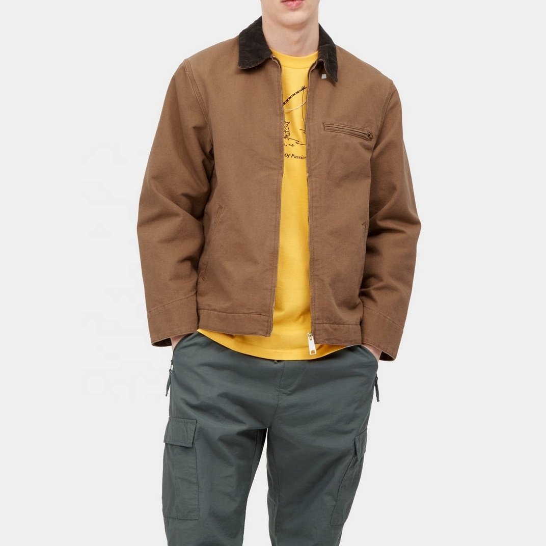 Manufacturer Custom high quality thick brown zipper multi pocket mens waxed work canvas jacket men