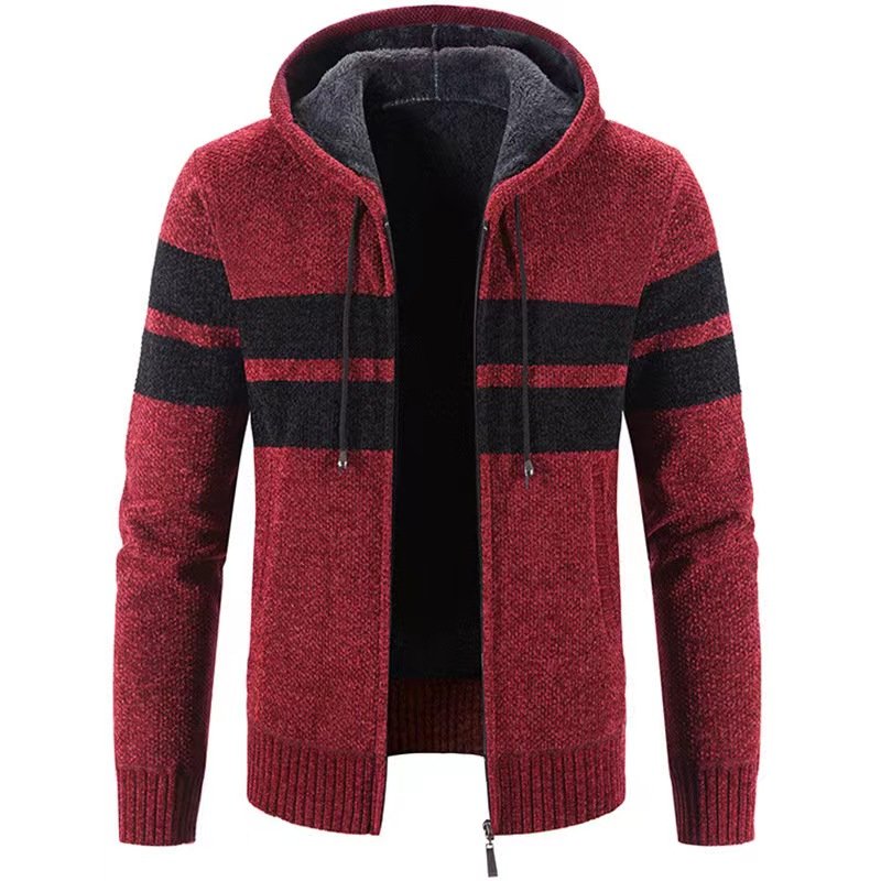 Huachao hot sale zipper men's clothing knit long sleeve stripe sweater o neck hoodie jacquard man sweater
