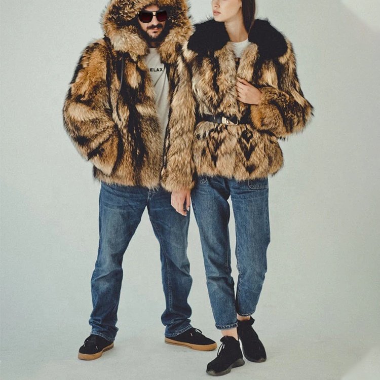 Winter Warm Outerwear Men's faux fur Coat Jacket Soft Outdoor Casual Hood Brown Pure Color Artificial Fleece Fur Coat