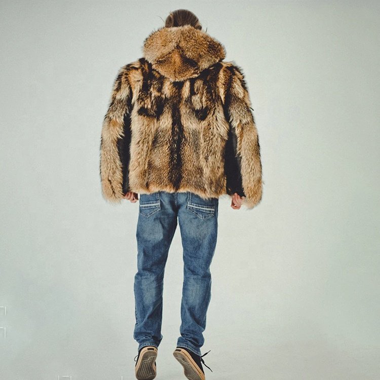 Winter Warm Outerwear Men's faux fur Coat Jacket Soft Outdoor Casual Hood Brown Pure Color Artificial Fleece Fur Coat