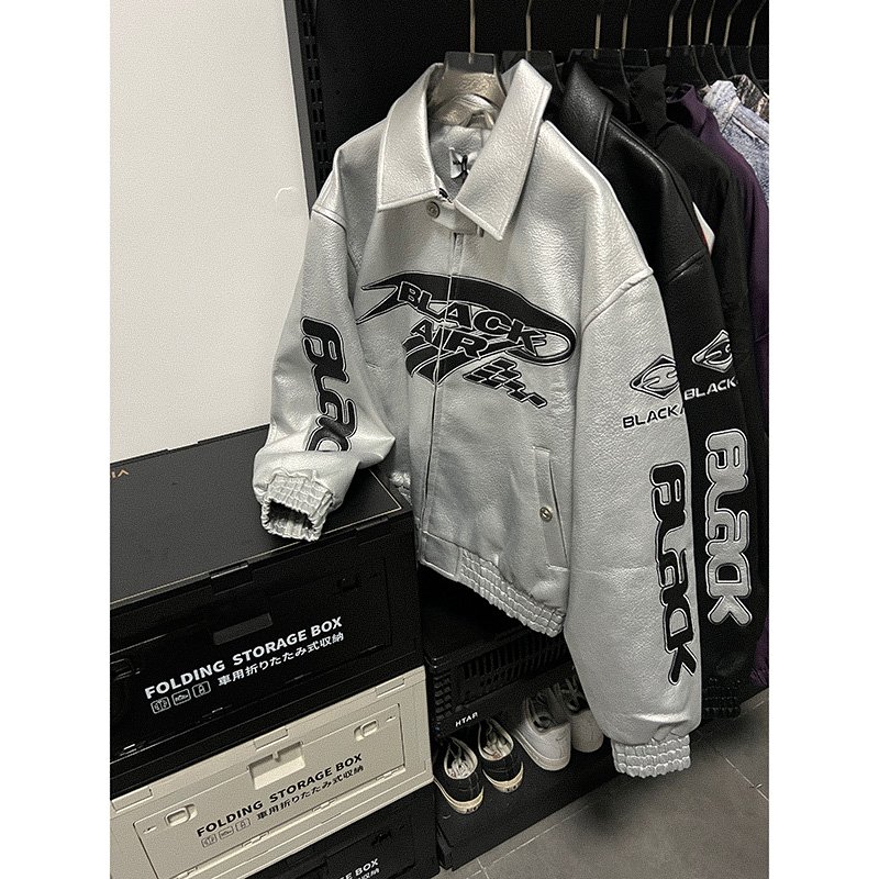 OEM & ODM Custom Logo Men's PU Leather Jacket Street Embroidery Style Fall Fashion Hip Hop Loose Motorcycle Jacket