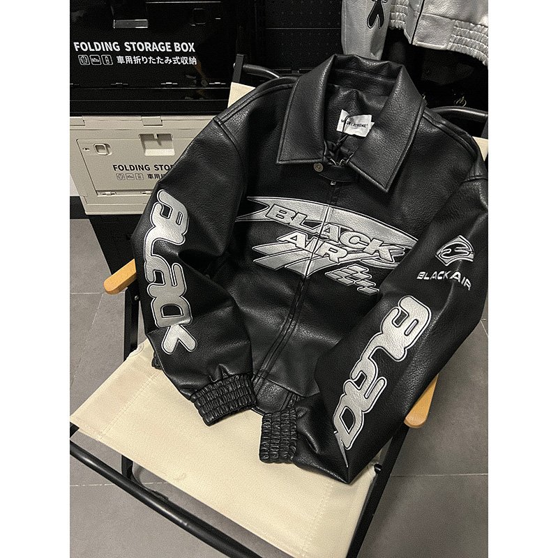 OEM & ODM Custom Logo Men's PU Leather Jacket Street Embroidery Style Fall Fashion Hip Hop Loose Motorcycle Jacket