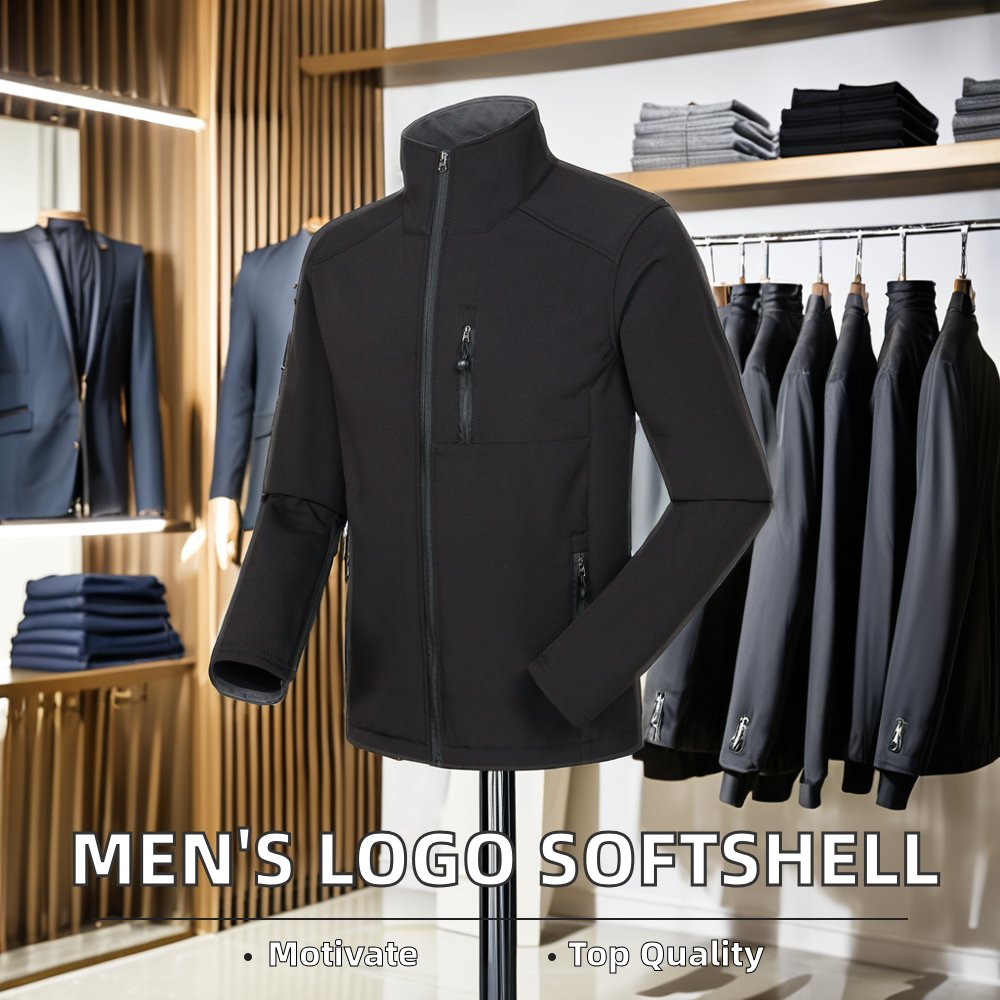 Men's High Quality Softshell Jacket Logo Long Sleeves Stand Collar Waterproof Winter Apparel made Warm Polyester Nylon Zipper