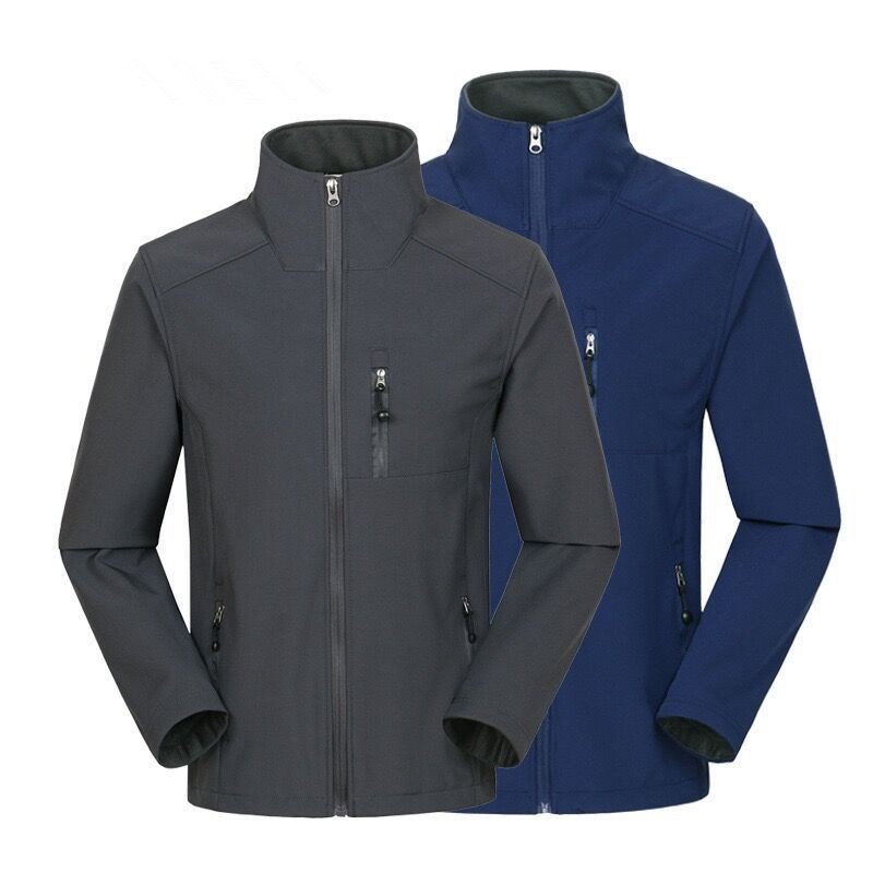 Men's High Quality Softshell Jacket Logo Long Sleeves Stand Collar Waterproof Winter Apparel made Warm Polyester Nylon Zipper