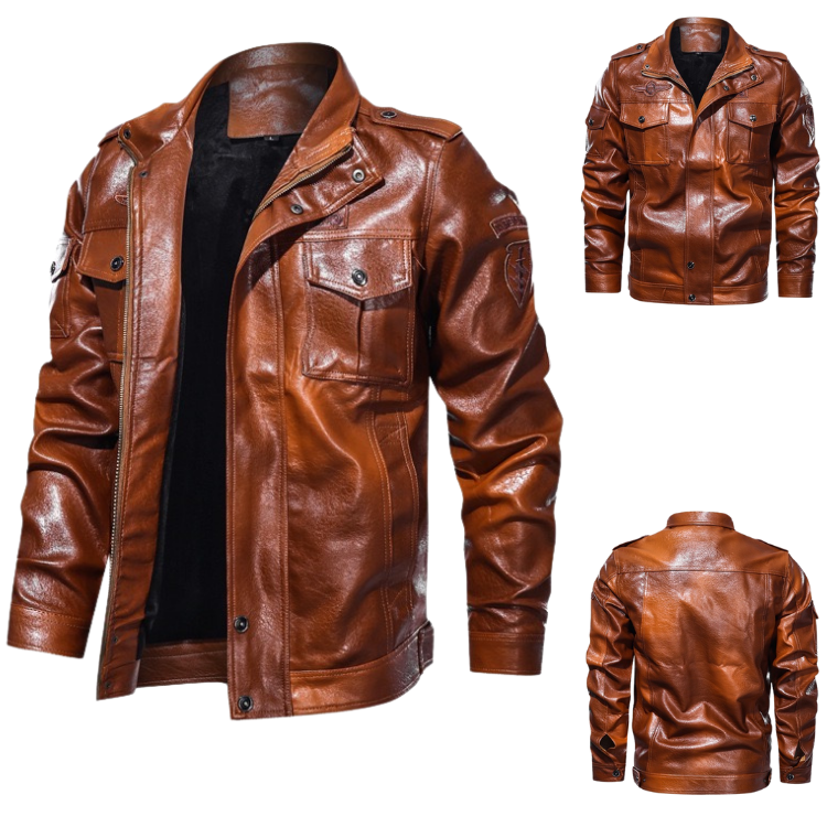 Hot sell 2022 PU custom men's jacket autumn winter coat epaulet pilot jacket men's middle-aged and youth work coat